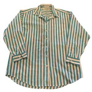 Vintage Appleseed's Striped Button Down Shirt Jade Green White Size 14 90s Boho